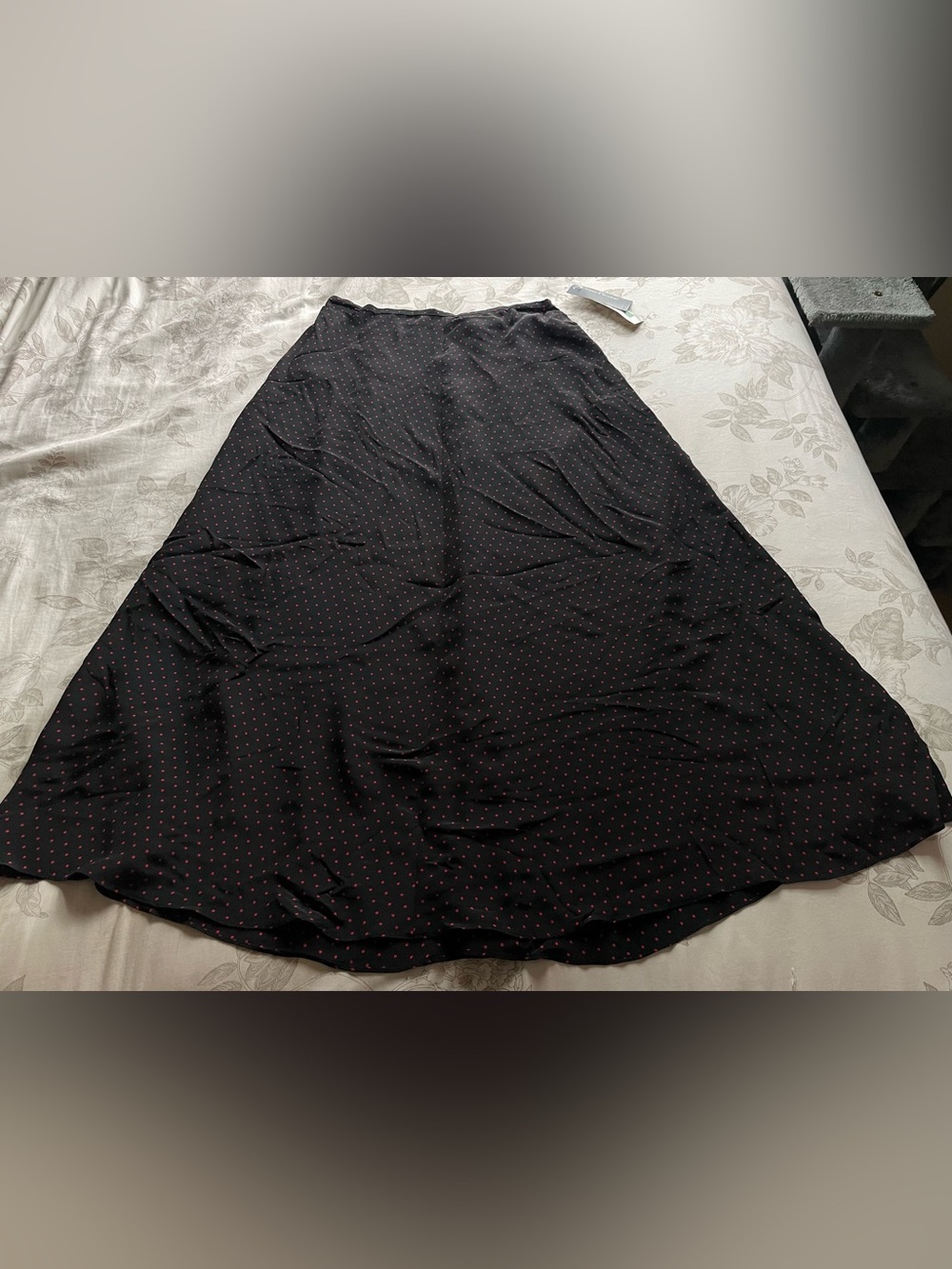 NWT Deadstock Silk Black Red Polka Dot Midi Maxi Slip Skirt 6 Retro Pinup Goth